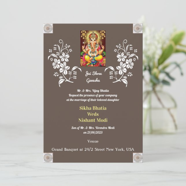 Designer Indian Ganesha Faire-part de mariage (Debout devant)