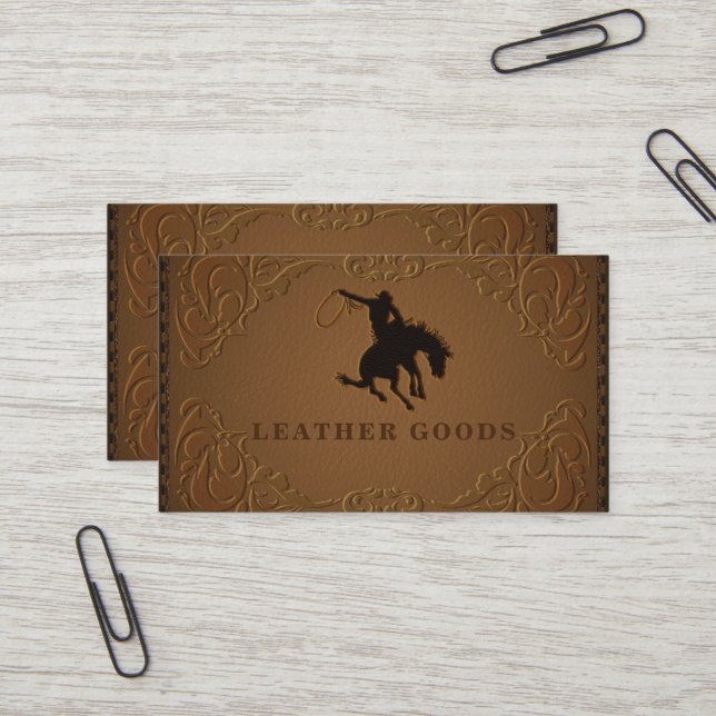 Designer Leather Rustic Western Country Horse Business Card (Front/Back In Situ)