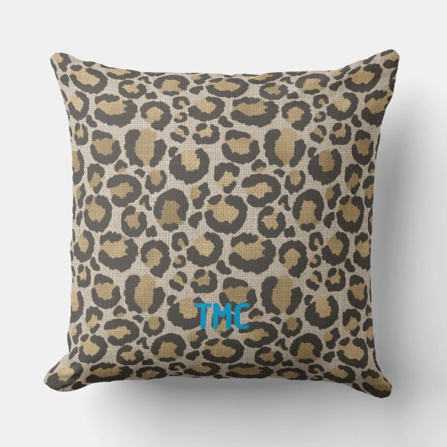 Designer Leopard Print Chic Monogram Initials Fun Throw Pillow (Front)
