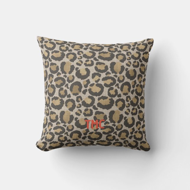 Designer Leopard Print Chic Monogram Initials Fun Throw Pillow (Front)