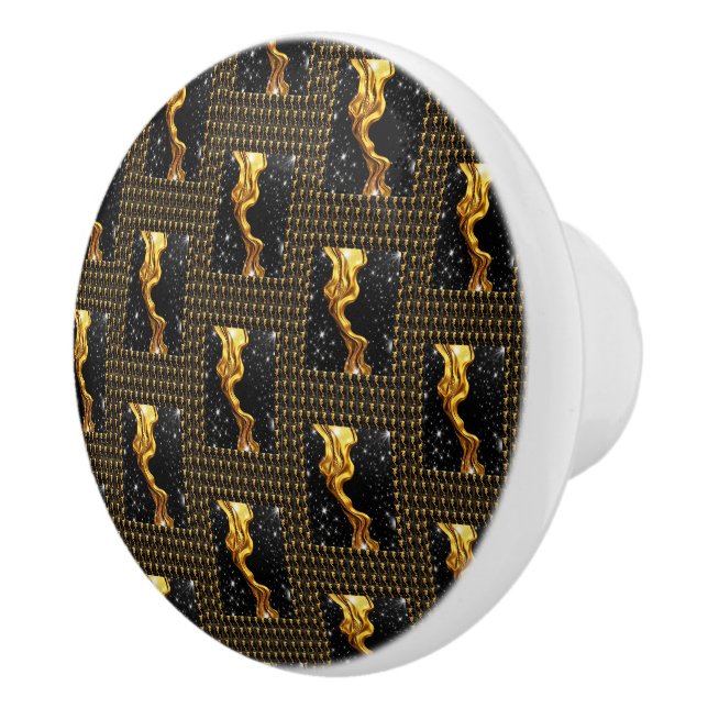Designer Liquid Gold Black Monochrome Luxury Achem Ceramic Knob (Right)