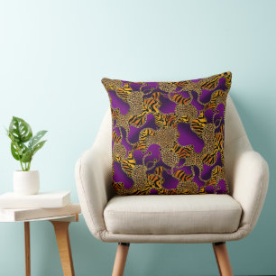 Designer Luxe Animal Print With Gold Chains Purple Throw Pillow