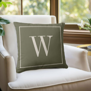 Designer Monogram Inital Moss Green & Ivory Throw Pillow