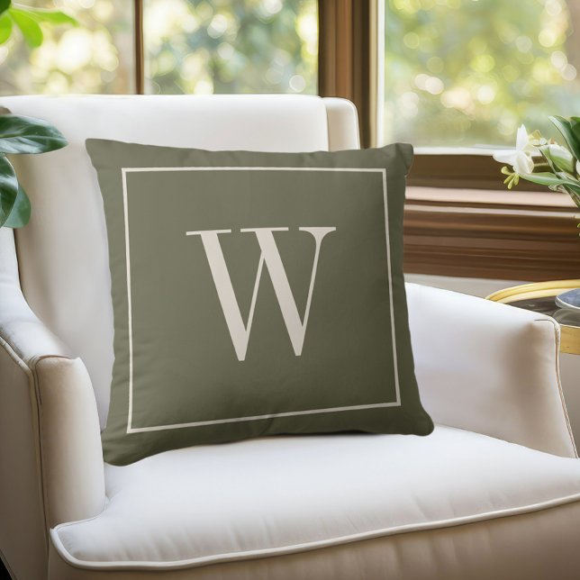 Designer Monogram Inital Moss Green & Ivory Throw Pillow (Designer Monogram Inital Moss Green & Ivory Throw Pillo)