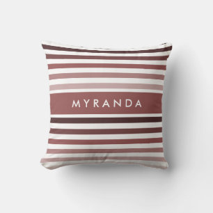 Designer Ombre Stripes With Name in Rosy Brown Throw Pillow