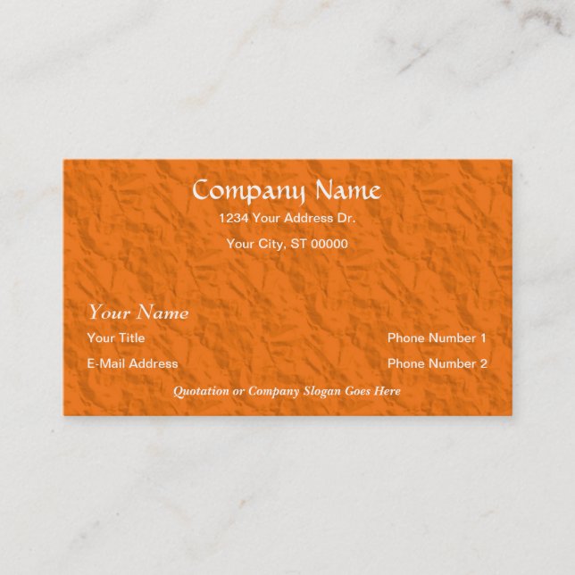 Designer Orange Crumpled Paper Business Cards (Front)