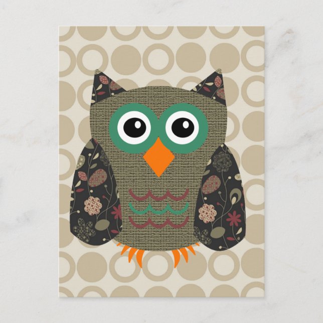 Designer Owl Dusty Postcard (Front)