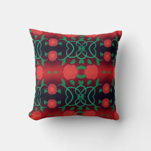 Designer Pillow With Bold Floral Print In Reds