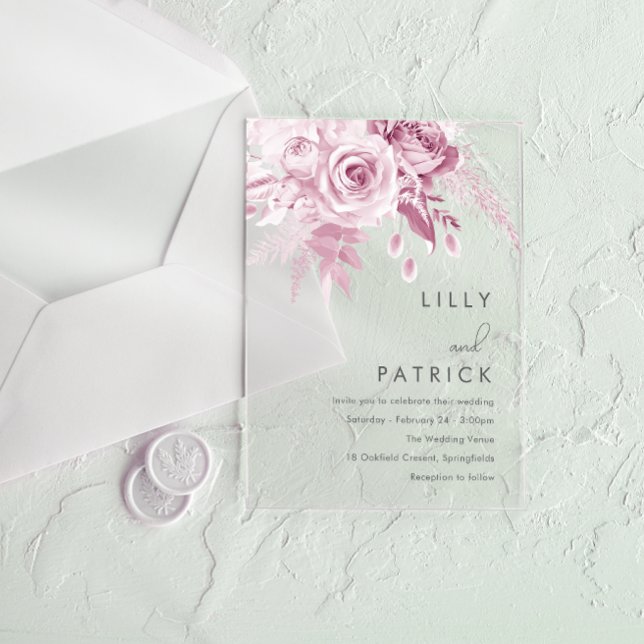 Designer Pink Roses Wedding Acrylic Invitations (Creator Uploaded)