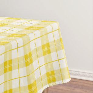 Designer plaid pattern lemon yellow and white tablecloth