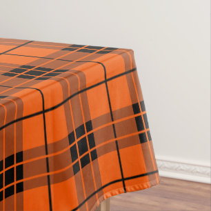 Designer plaid pattern orange and black tablecloth