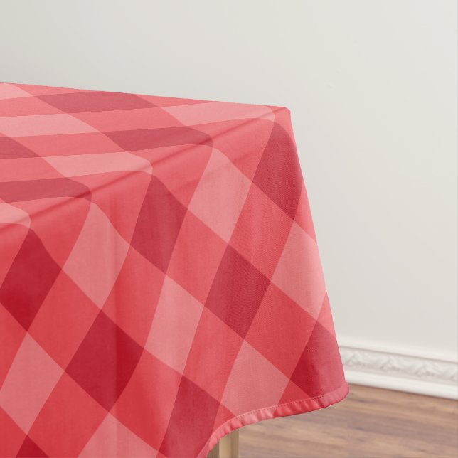 Designer plaid pattern red and pink tablecloth (In Situ)
