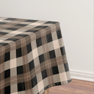 Designer plaid / tartan pattern brown and black tablecloth