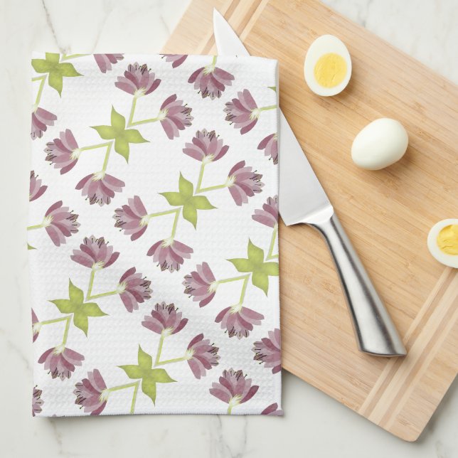 Designer Plum Floral Towel With Lime (Quarter Fold)