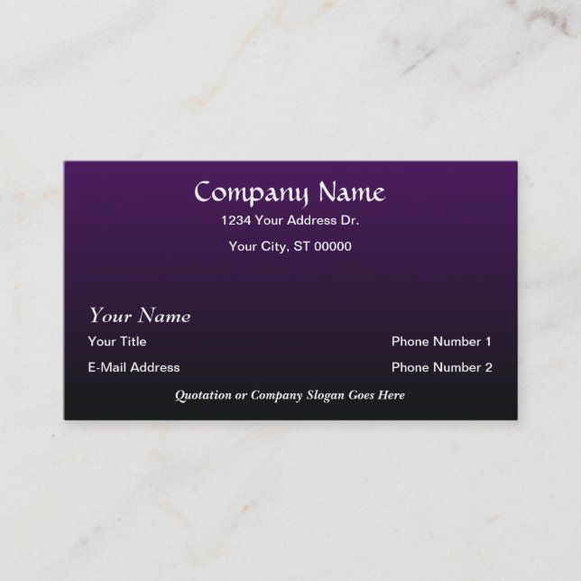 Designer Purple Black Fade Business Cards (Front)