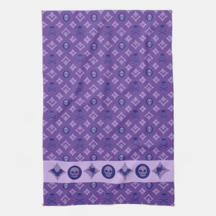 Designer Purple Halloween, Chic LV Skull Pattern Kitchen Towel
