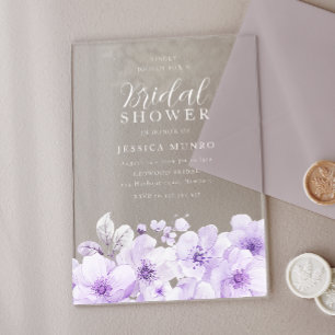 Designer Purple Lavender Floral Bridal Shower Acrylic Invitations