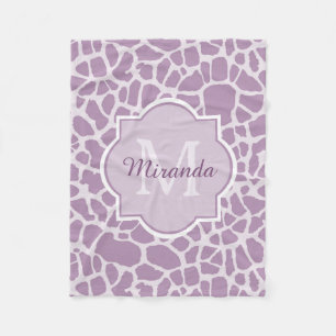 Designer Purple Monogram Giraffe Print and Name Fleece Blanket