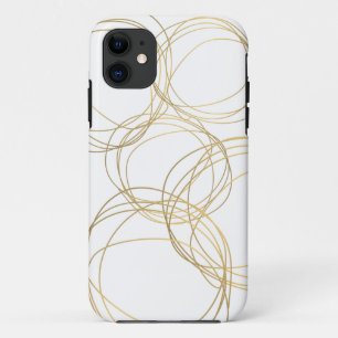 Designer Scribble Pattern in Gold on White iPhone 11 Case