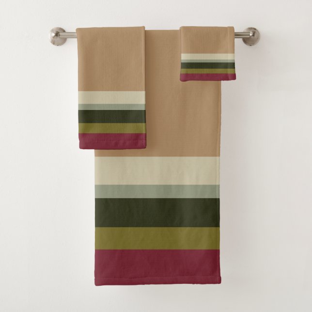Designer Stripe Accented Bath Towel Set (Insitu)