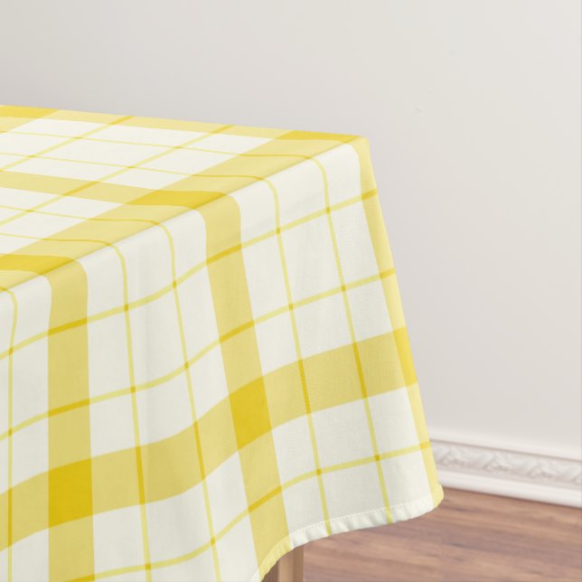 Designer tartan / plaid pattern yellow table cloth (In Situ)