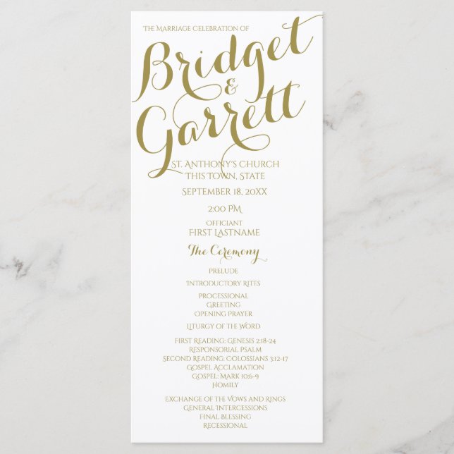 Designer Text Gold and White Wedding Program (Front)