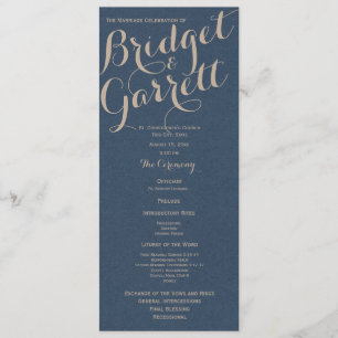 Designer Text Navy Blue Wedding programme