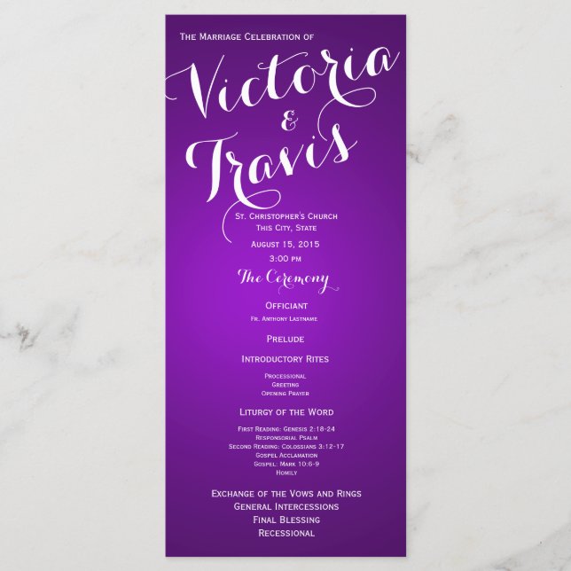 Designer Text Purple Wedding Program (Front)