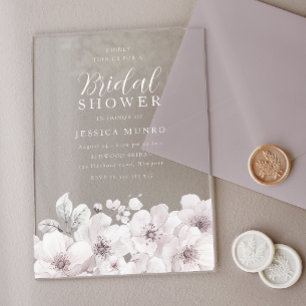 Designer Vintage White Floral Bridal Shower Acrylic Invitations