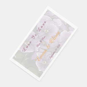 Designer Violet Flowers LGBTQ Mrs and Mrs Wedding Napkin