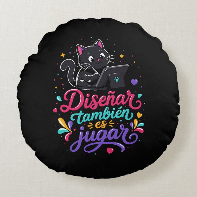 Designing is also playing round pillow (Front)