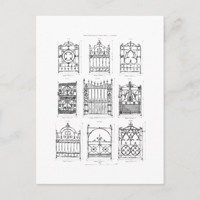 Designs for cast-iron gates, from 'Macfarlane's Ca Postcard (Front)