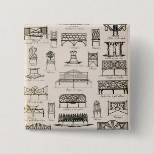 Designs for garden seats, from 'A Compendium of Dr 2 Inch Square Button