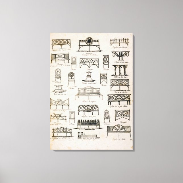 Designs for garden seats, from 'A Compendium of Dr Canvas Print (Front)