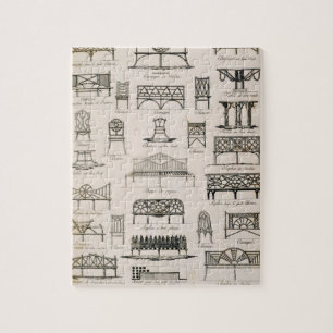 Designs for garden seats, from 'A Compendium of Dr Jigsaw Puzzle