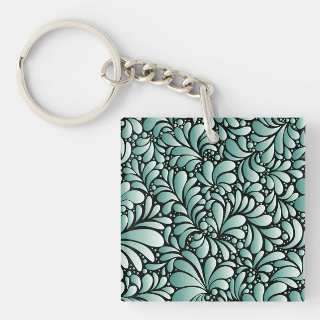 Desirable Fleur Pattern in Minty Green Keychain (Front)