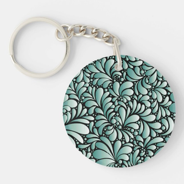 Desirable Fleur Pattern in Minty Green Keychain (Front)