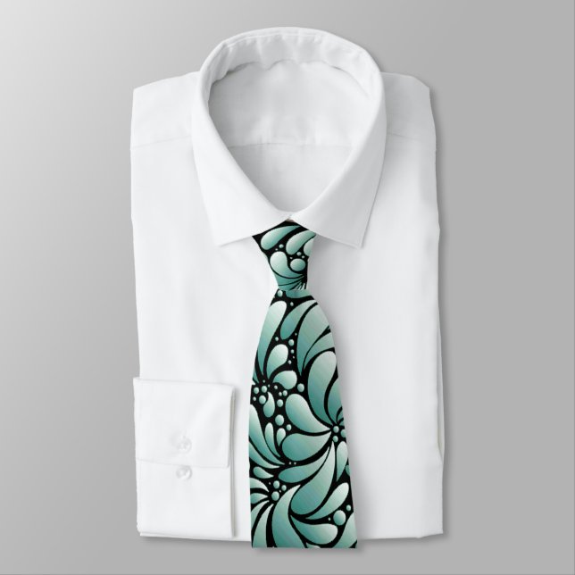 Desirable Fleur Pattern in Minty Green Tie (Tied)