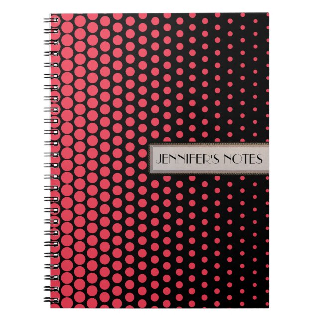 Desire Polka Dot Elegant Modern Black Notebook (Front)