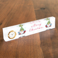 Desk Accessories Plate with Clock Christmas Gnome