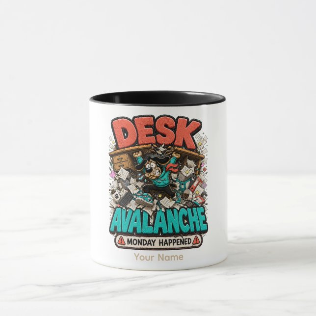 Desk Avalanche Personalized Funny Office T-Shirt Mug (Center)