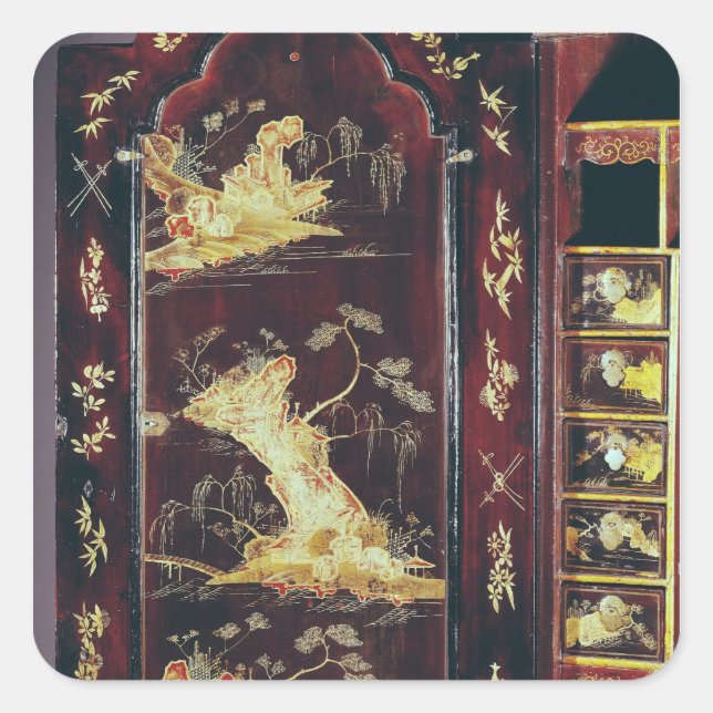 Desk decorated with Chinese lacquer Square Sticker (Front)