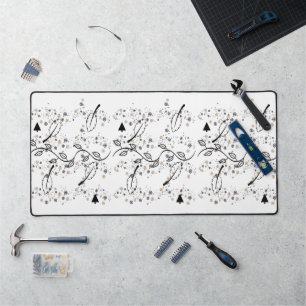 Desk Mat Black Leaves Floral