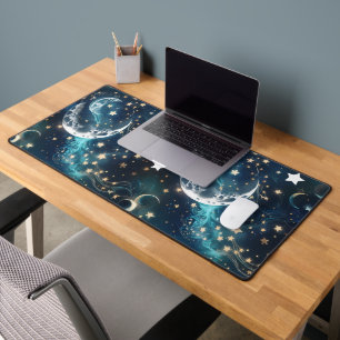 Desk Mat – Luxury Icy Blue Celestial Moon Phases