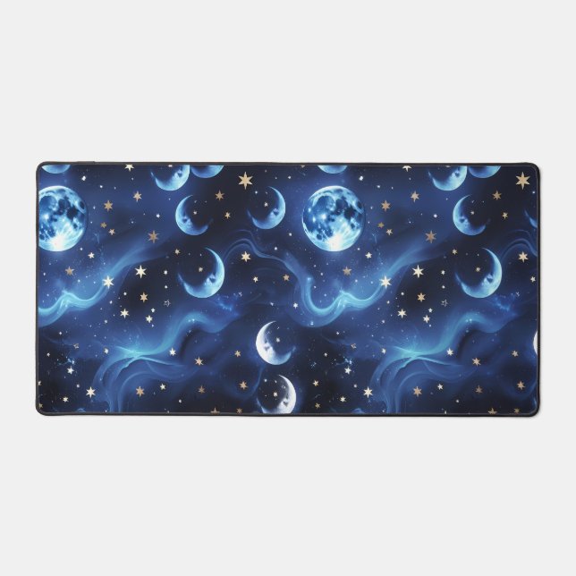 Desk Mat – Luxury Sapphire Blue Celestial Moon (Front)