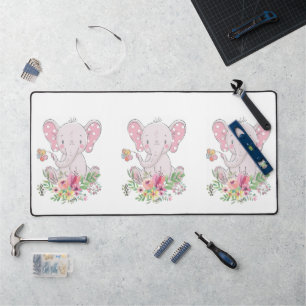 Desk Mat Pink Elephant Floral 