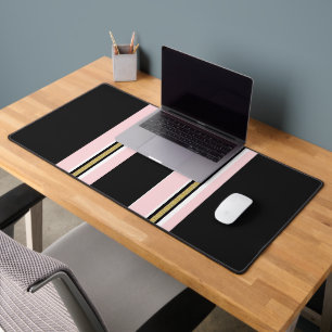 Desk Mat Pink & White Gold Black Stripe