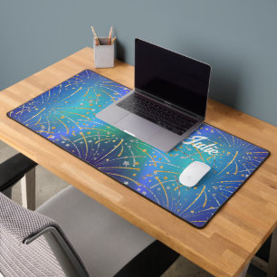 Desk Mat with Faux Gold & Silver Fireworks
