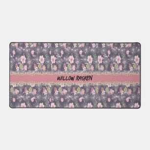 Desk Mat with Pink Flowers & Faux Lace