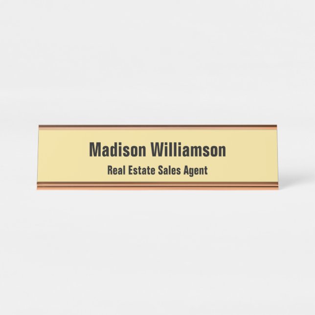 Desk Name Plate in Modern, Classy Black and Gold  (Front)